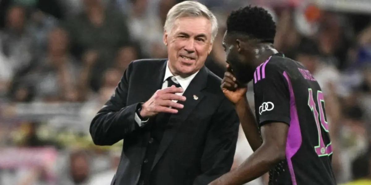 Carlo Ancelotti, entrenador del Real Madrid, y Alphonso Davies