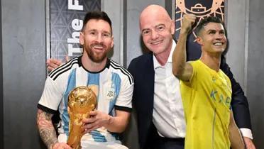 Cristiano Ronaldo, Lionel Messi y Gianni Infantino