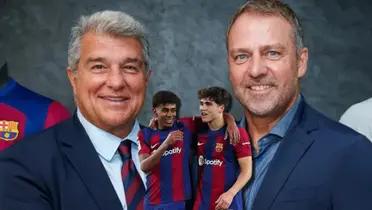 Joan Laporta y Hansi Flick, en el FC Barcelona