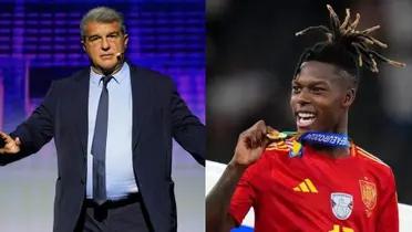 Joan Laporta y Nico Williams. (Foto: collage)