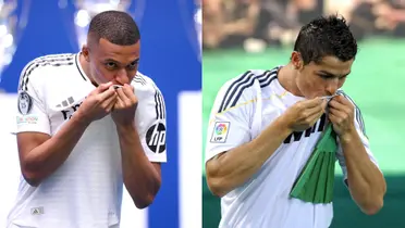Kylian Mbappé y Cristiano Ronaldo en sus presentaciones como jugadores del Madrid. (Foto: collage)