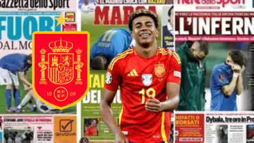 Lamine Yamal con la camiseta de España y los diarios internacionales. (Foto: collage)