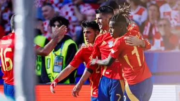 Selección de España celebrando un gol