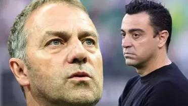 Xavi Hernández, entrenador del FC Barcelona, y Hansi Flick