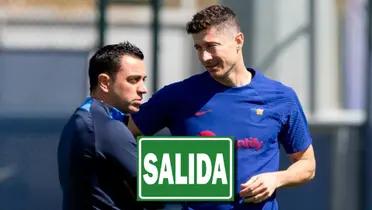 Xavi Hernández y Robert Lewandowski, en entrenamiento del FC Barcelona