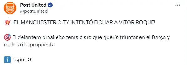 Vitor Roque llegó al Barça para triunfar y le dijo no al Manchester City
