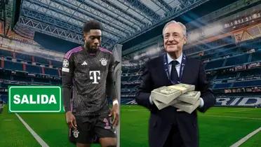 Alphonso Davies, con la remera de Bayern Múnich, y Florentino Pérez, presidente de Real Madrid.
