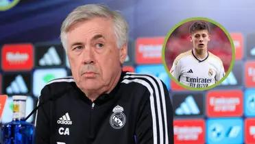 Ancelotti en rueda de prensa y Arda Güler con la camiseta del Real Madrid.
