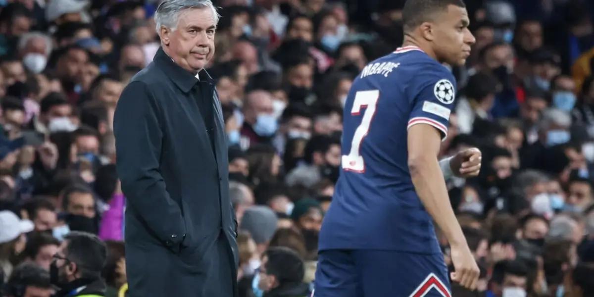 Ancelotti y Mbappé cuando se enfrentaron el Madrid y el PSG en Champions. (Foto: Le Parisien)