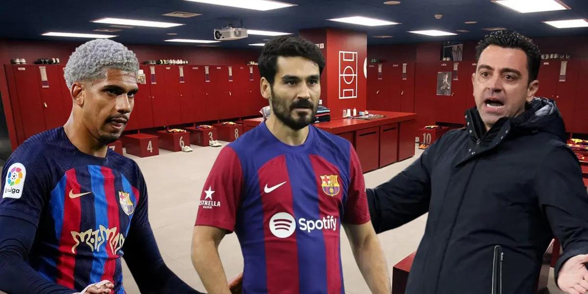 Araujo, Gundogan y Xavi, en el camerino de Barca