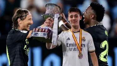 Arda Guler, Toni Kroos y Vinicius Junior, jugadores del Real Madrid