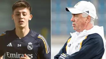 Arda Guler y Carlo Ancelotti del Real Madrid