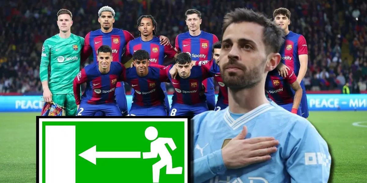 Bernardo Silva del Manchester City y jugadores del FC Barcelona
