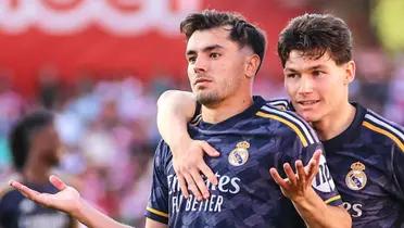 Brahim Díaz y Fran García, celebrando gol en el Real Madrid