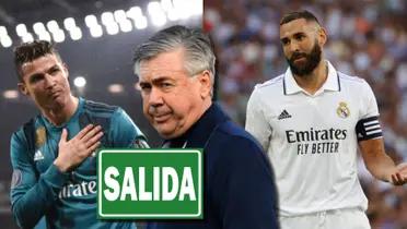 Carlo Ancelotti, entrenador del Real Madrid, con Cristiano Ronaldo y Karim Benzema