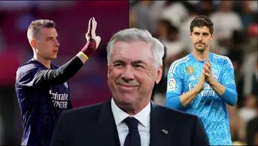 Carlo Ancelotti, entrenador del Real Madrid, con los dos porteros