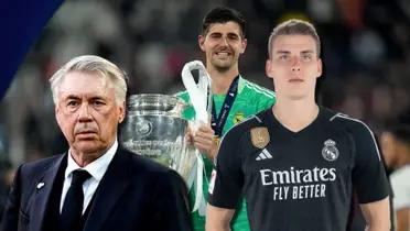 Carlo Ancelotti, entrenador del Real Madrid, Courtois y Lunin