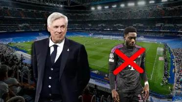 Carlo Ancelotti, entrenador del Real Madrid, y Alphonso Davies, con la camiseta de Bayern Múnich.