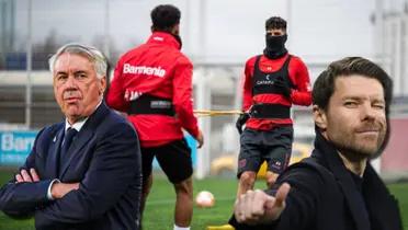 Carlo Ancelotti, entrenador del Real Madrid, y Xabi Alonso del Bayer Leverkusen