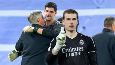Carlo Ancelotti, Thibaut Courtois y Lunin del Real Madrid