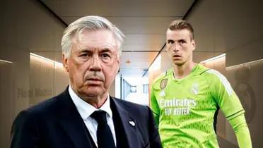 Carlo Ancelotti y Andriy Lunin