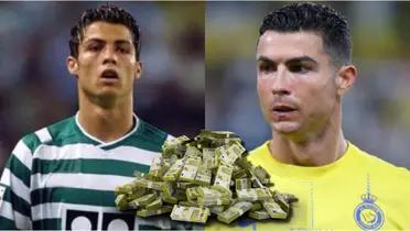 Cristiano Ronaldo con la camiseta de Sporting Lisboa y Al-Nassr
