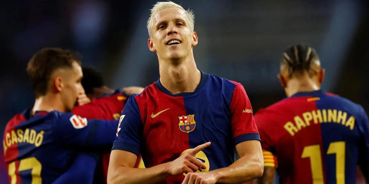 Dani Olmo en plena celebración de la Supercopa se besó el escudo de la camiseta y señalo el suelo diciendo que este es su sitio