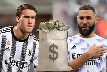 Dusan Vlahovic es el 9 que le puso el ojo el Real Madrid pero vale millones, mientras que Karim Benzema estuvo en los 35 millones