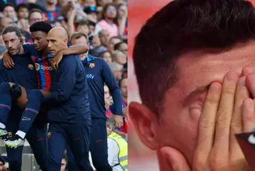 El lateral del Blaugrana debió abandonar el campo de juego tras la infracción.