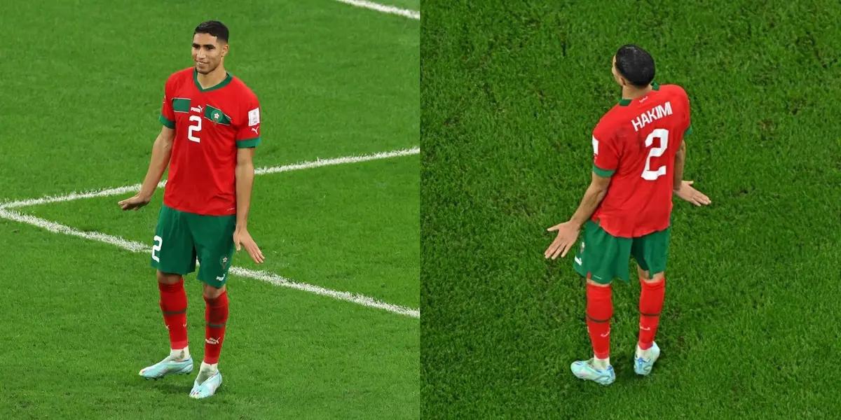 El lateral de Marruecos nacido en Madrid celebró de una manera peculiar luego de marcar el último penalti de la tanda.