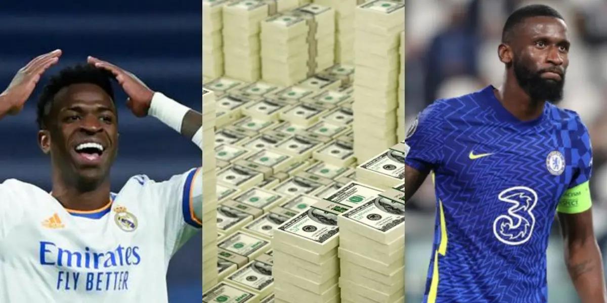 El recien fichado Antonio Rüdiger recibirá una prima por fichaje de 15 millones de euros más un salario de 10 millones, muchisímo más que los 4 que percibe Vinicius Junior.