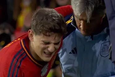 Gavi salió entre lágrima luego de sufrir una lesión en el partido entre España y Georgia