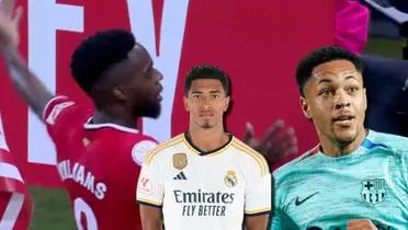 Iñaki Williams celebró como Bellingham y mira la reacción de Roque en el Barça