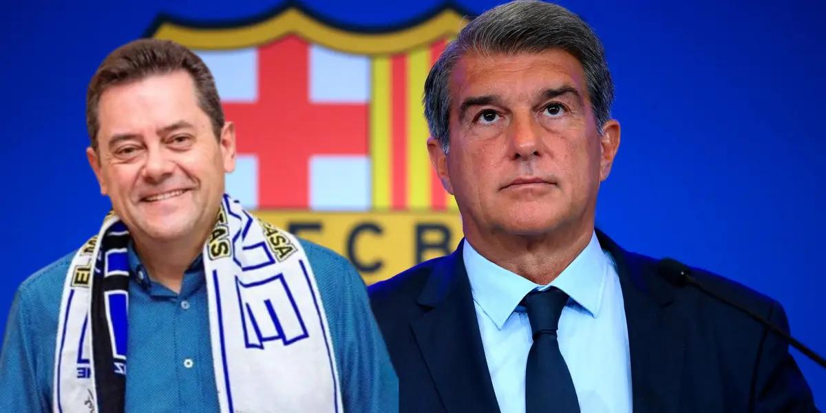 Joan Laporta preocupado. Tomás Roncero con bufanda del Real Madrid sonriente.