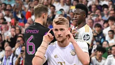 Joshua Kimmich enfrentándose a Vinicius Junior y De Ligt