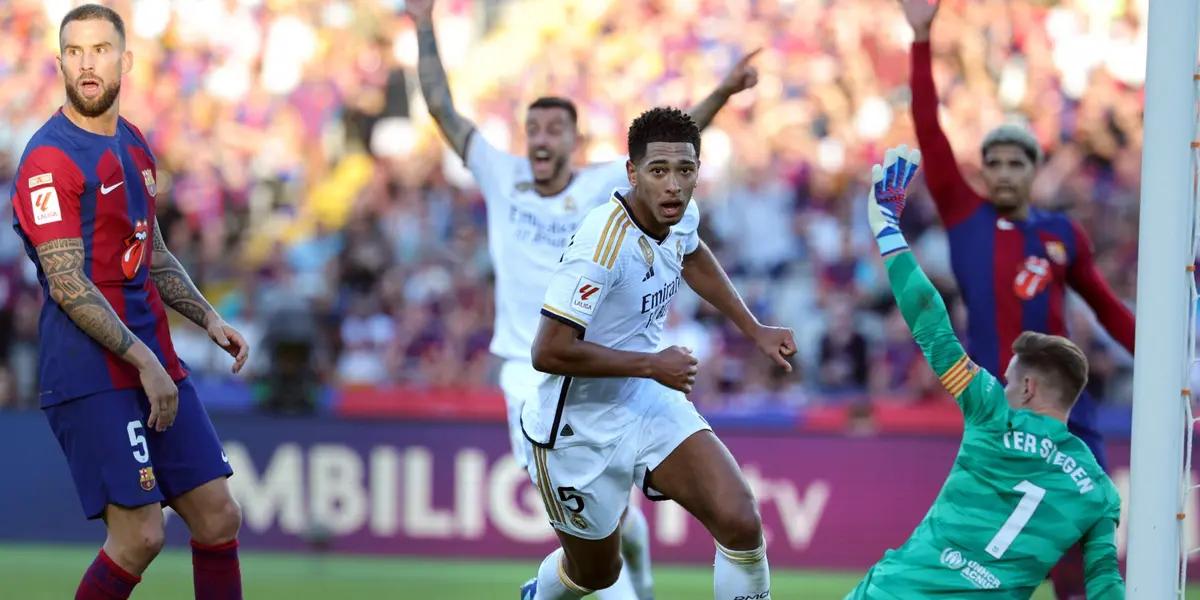 Jude Bellingha, jugador del Real Madrid, celebrando gol al FC Barcelona