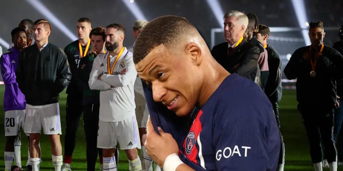 Kylian Mbappé con los jugadores del Real Madrid