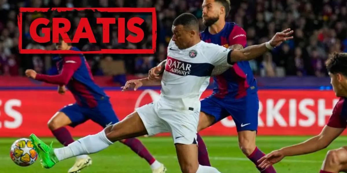 Kylian Mbappé, del PSG, enfrentándose a Íñigo Martínez del FC Barcelona