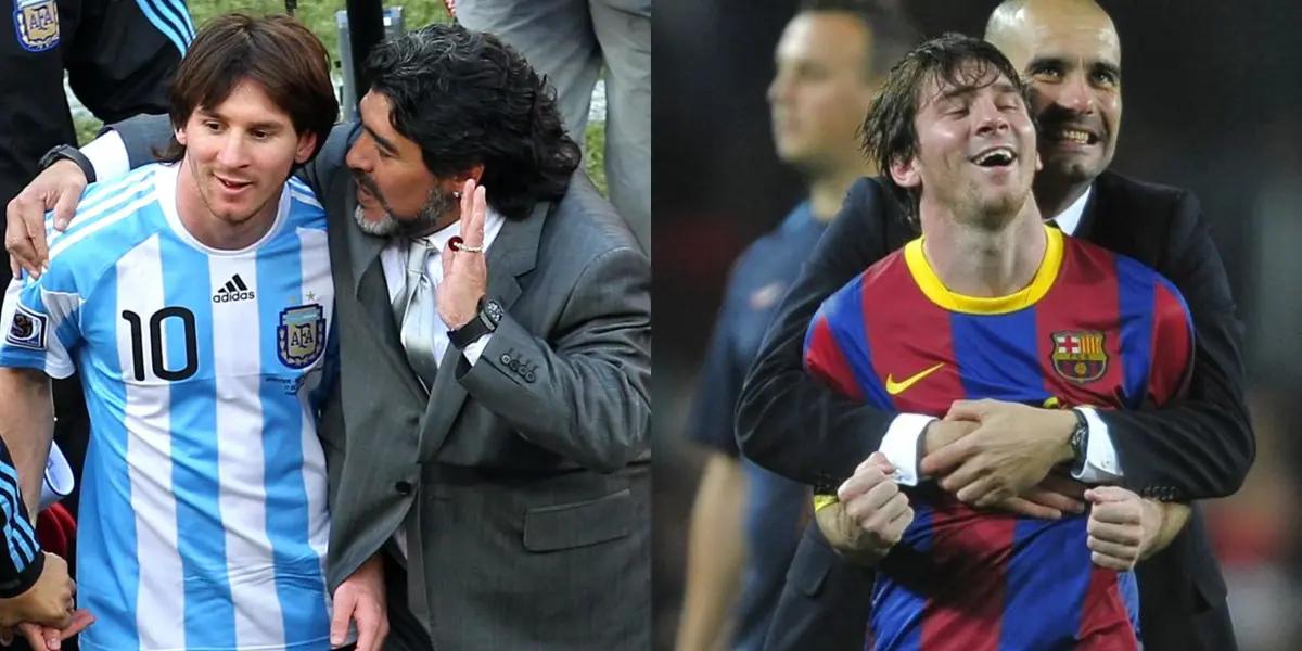 Lionel Messi con Maradona y Guardiola / Foto: Collage