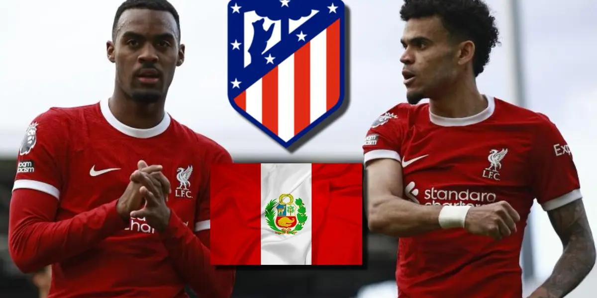 Liverpool festejando un gol y escudo de Atlético de Madrid