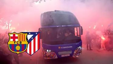 Los aficionados del FC Barcelona han hecho un bengaleo para recibir a sus jugadores