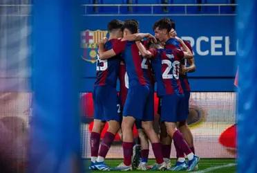 Los jugadores del Barça Atlètic celebrando un gol