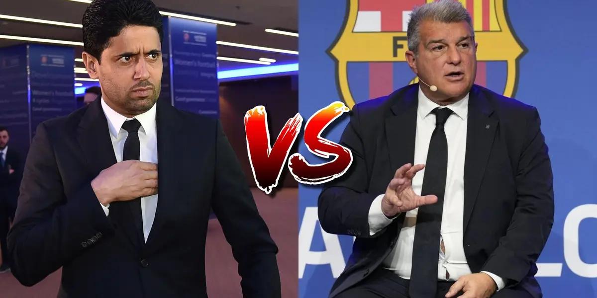 Nasser Al-Khelaifi y Joan Laporta, presidentes de PSG y FC Barcelona respectivamente.