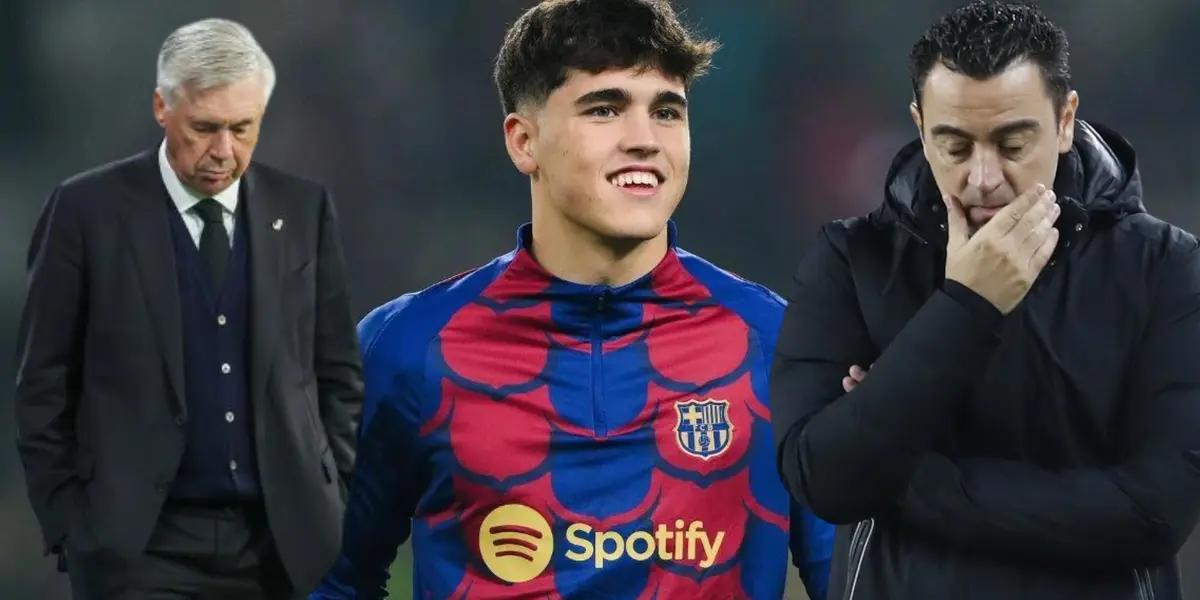 Pau Cubarsí feliz. Ancelotti y Xavi preocupados.