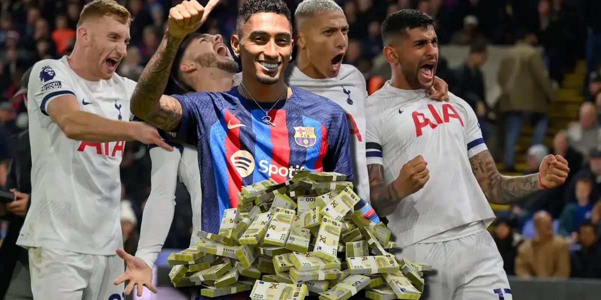 Raphinha podría salir del FC Barcelona, porque el Tottenham lo quiere fichar y mira los millones que pusieron