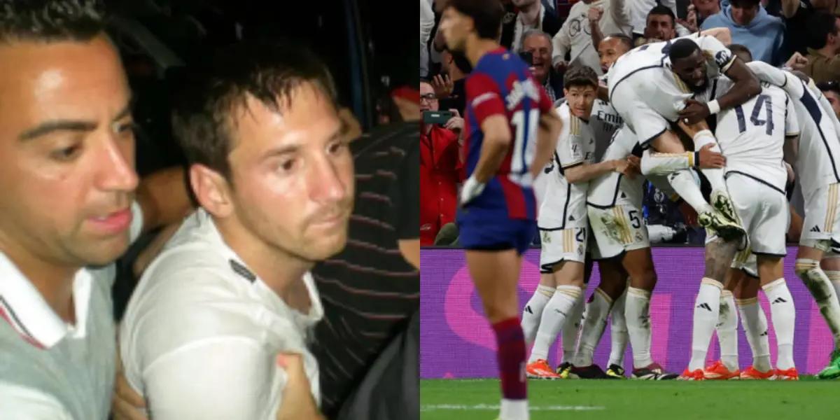 Real Madrid festejando el gol al FC Barcelona y Lionel Messi de fiesta