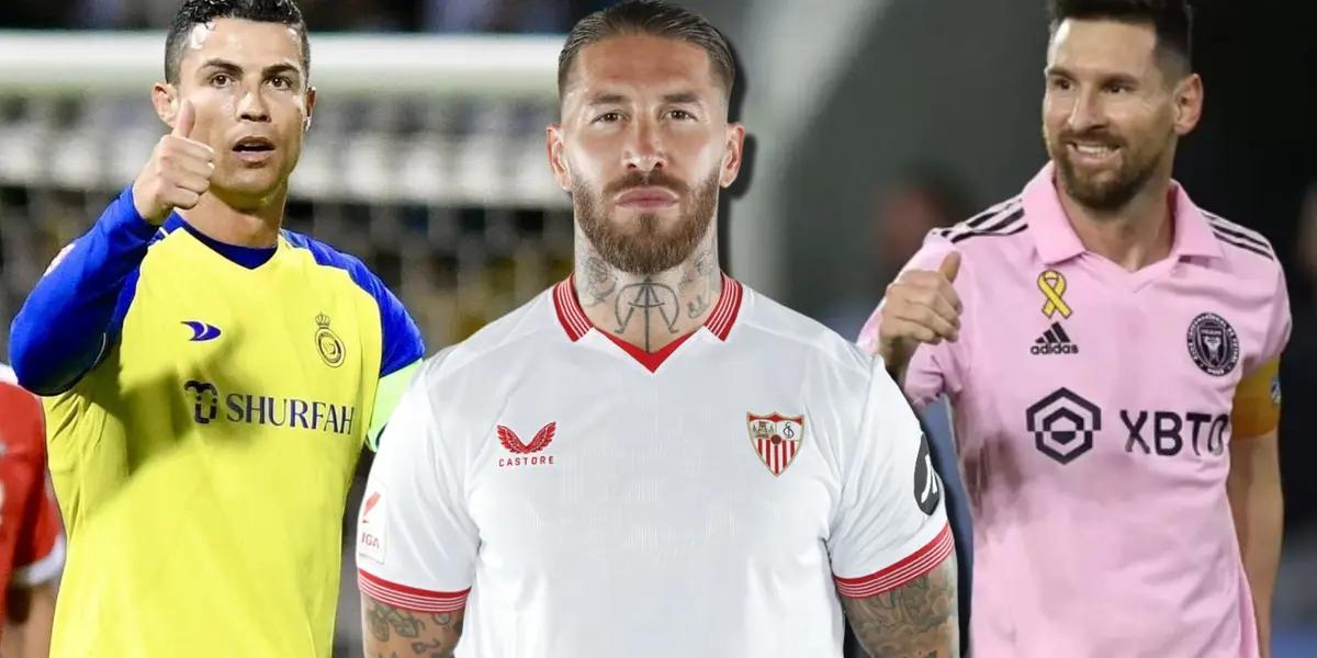 Sergio Ramos en el Sevilla con Cristiano Ronaldo y Lionel Messi
