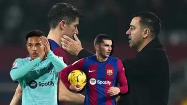 Xavi Hernández, Robert Lewandowski, Vítor Roque y Ferran Torres del FC Barcelona