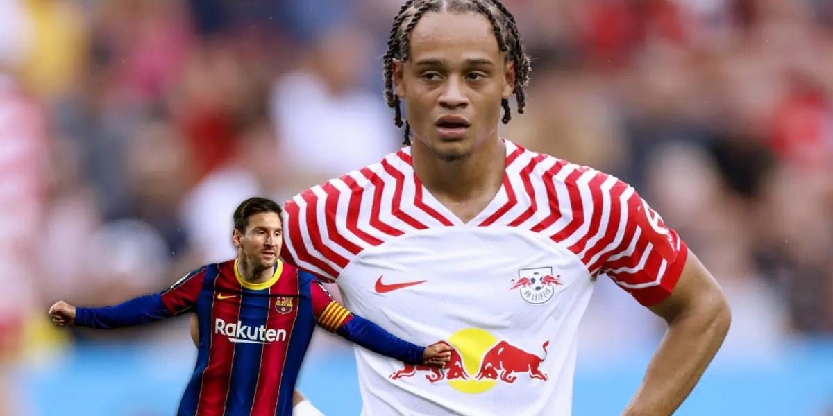 Xavi Simons, con la camiseta de Leipzig, y Lionel Messi, durante su paso por FC Barcelona.