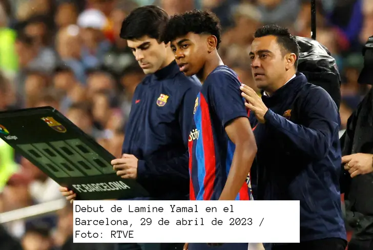 Debut de Lamine Yamal en el Barcelona, 29 de abril de 2023 / Foto: RTVE